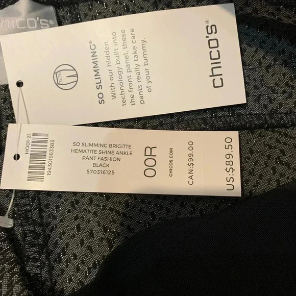 Chico's Women's Black Ankle Pants So Slimming BrigitteSlim Leg Shine Size 2R NWT - Picture 6 of 10